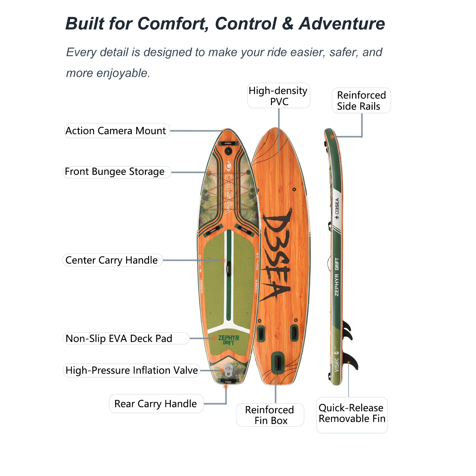 Inflatable Stand Up Paddle Board with Paddle, Pump, Fin, Leash and Carry Bag