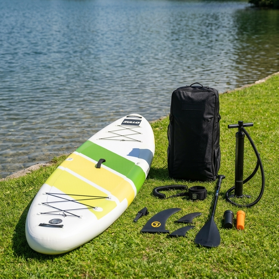 VoErnone Inflatable Stand Up Paddle Board, Premium ISUP with Telescopic Paddle, Sleek Geometric Non-Slip Paddleboard for Adults Lake Cruising