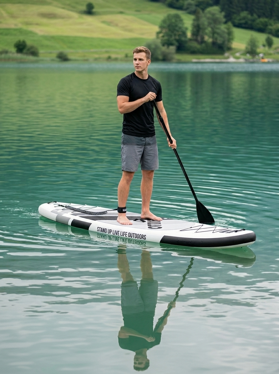 VoErnone 10.5' Inflatable Stand Up Paddle Board, 10.5ft x 32" x 6" Premium ISUP with Telescopic Paddle, Sleek Geometric Non-Slip Paddleboard for Adults Lake Cruising
