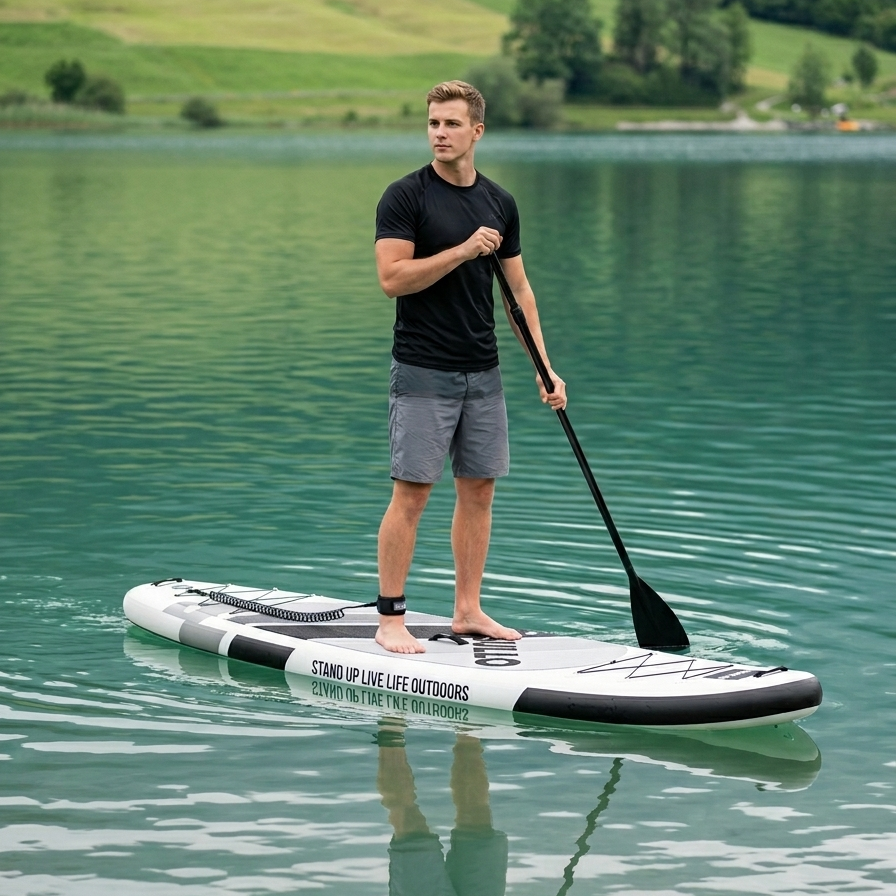 VoErnone Inflatable Stand Up Paddle Board, Premium ISUP with Telescopic Paddle, Sleek Geometric Non-Slip Paddleboard for Adults Lake Cruising